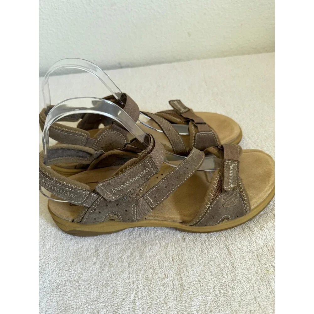 Earth Spirit Women's Brown Suede Velkro Strap Sandals Gelron Cushion Size 10